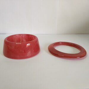 Pink Swirl Plastic Thick Thin Bangle Set 2 Asymmetrical Flat Thin Tapered Thick